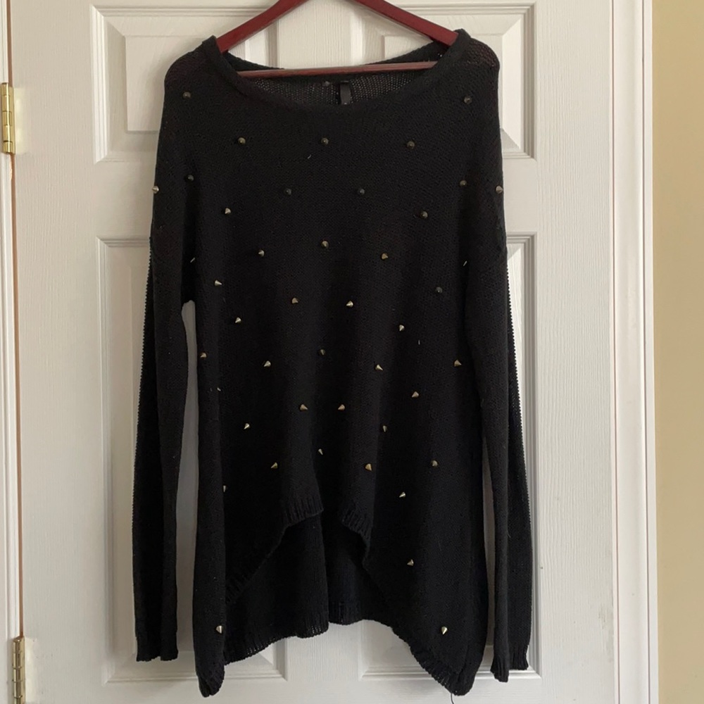 Elan Black Gold Studded High-Low Sweater Size L